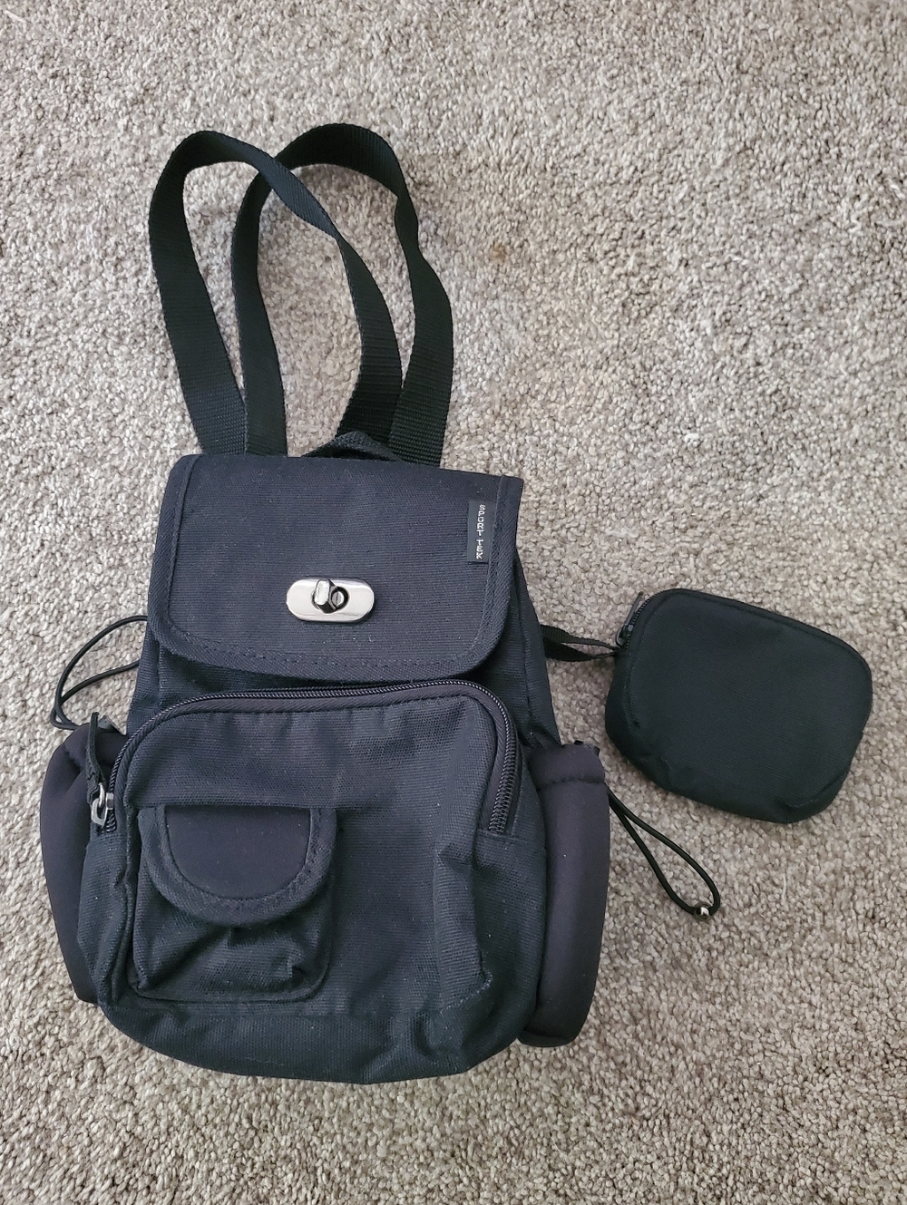 Sport Tek Small Black Canvas Backpack with Front Pockets